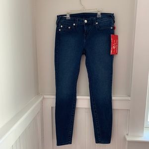 TRUE RELIGION SKINNY JEAN MED-DARK WASH WOMENS 29